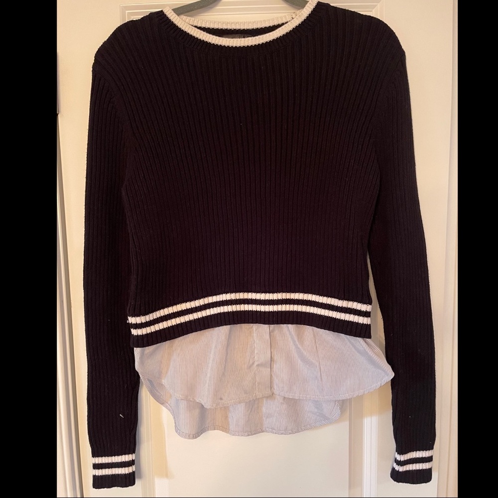 Sweater w/Faux Shirt Hanging from bottom. Topshop